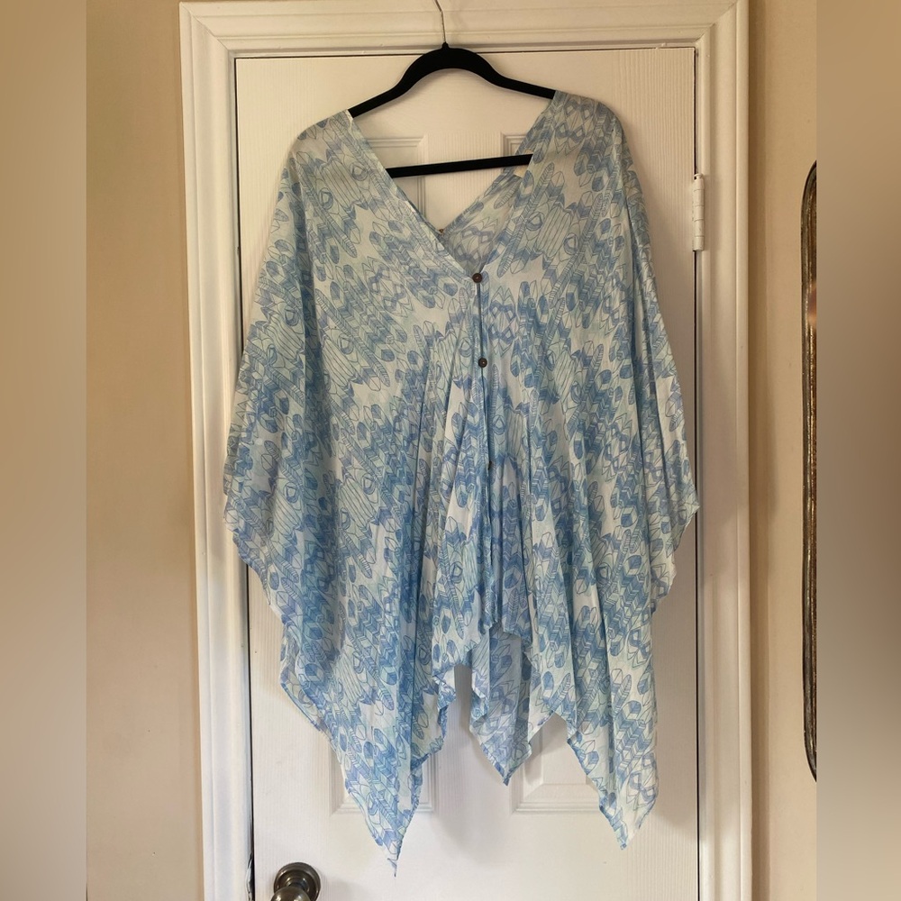 Blue and White Poncho